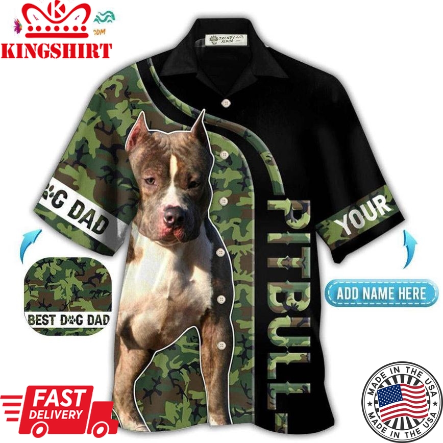 Pitbull Camo Best Dog Dad Personalized Hawaiian Shirt