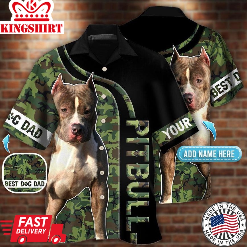 Pitbull Camo Best Dog Dad Personalized - Hawaiian Shirt