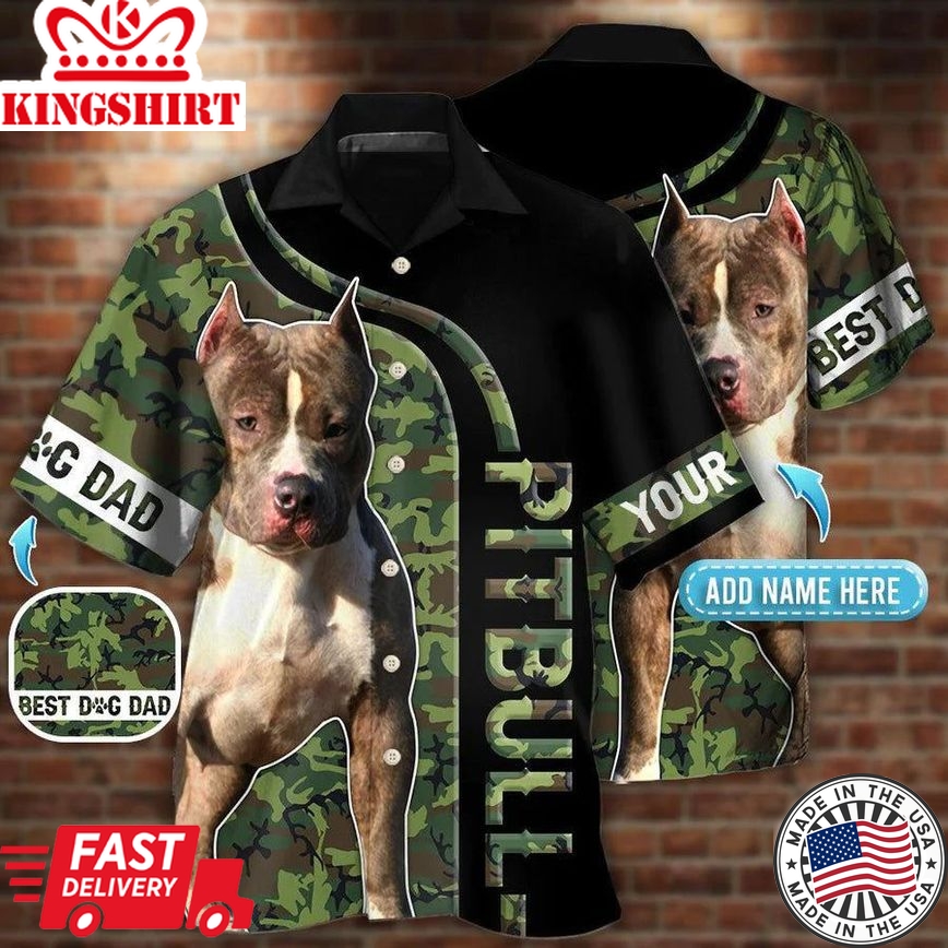 Pitbull Camo Best Dog Dad Personalized Hawaiian Shirt