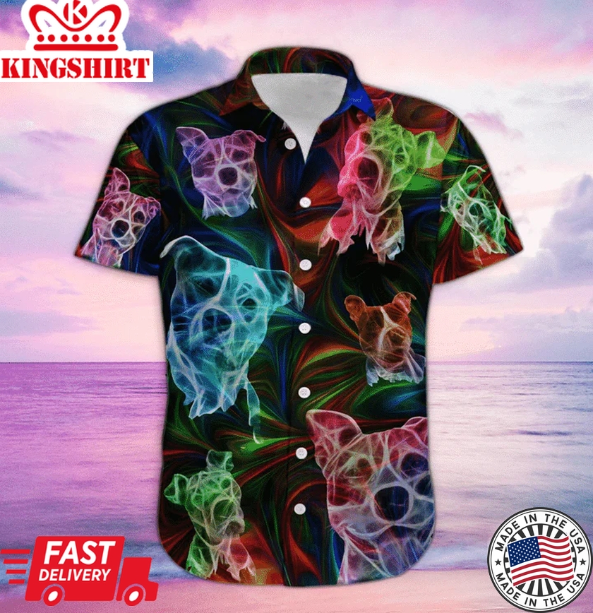 Pitbull Hawaii Shirt, Summer Shirts, Short Sleeve Trendy Hawaiian Shirt, Dog Owner Gift, Shirt For Men