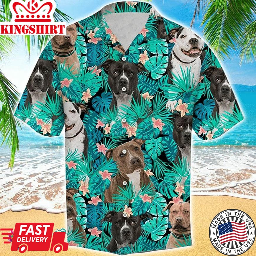 Pitbull Hawaiian Shirt Funny Tropical Flowers Pattern, Aloha Hawaiian Shirts