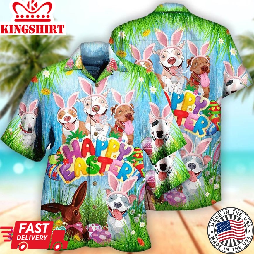 Pitbull Hawaiian Shirt Happy Easter, Aloha Hawaiian Shirts