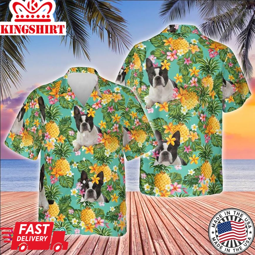 Pitbull Pineapple Green Leaf Tropical Hawaiian Aloha Beach Shirt