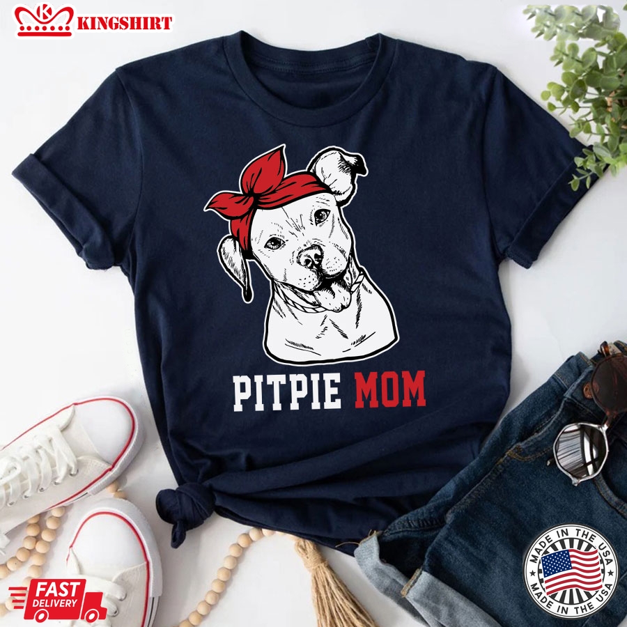 Pitpie Mom Pitbull With Headband Dog Mom T-Shirt