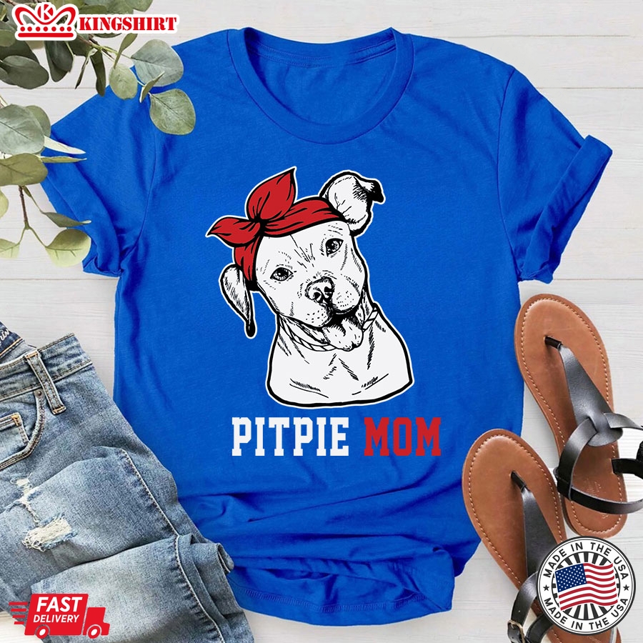 Pitpie Mom Pitbull With Headband Dog Mom T-Shirt