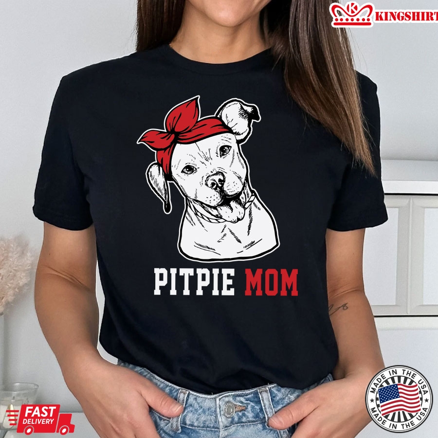 Pitpie Mom Pitbull With Headband Dog Mom T-Shirt