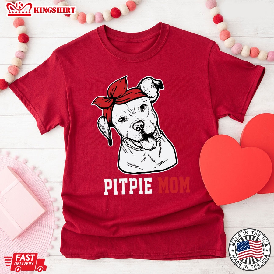 Pitpie Mom Pitbull With Headband Dog Mom T-Shirt