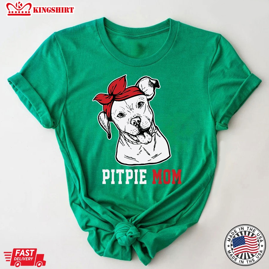 Pitpie Mom Pitbull With Headband Dog Mom T-Shirt