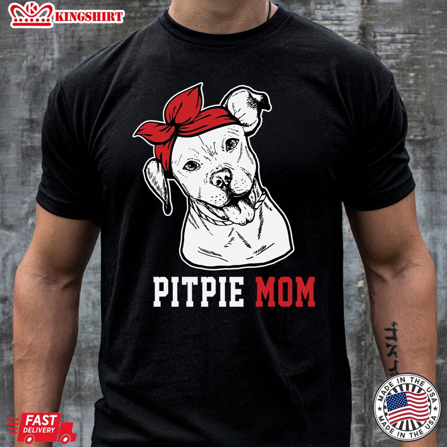 Pitpie Mom Pitbull With Headband Dog Mom T-Shirt