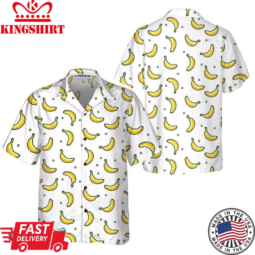 Pixel Banana Pattern Hawaiian Shirt, Funny Banana Shirt For Adults, Banana Pattern Shirt