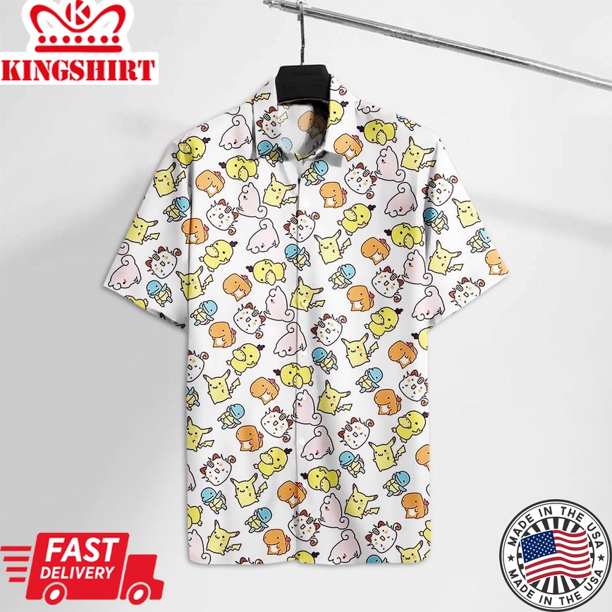 Pk Hawaiian Shirt Adorable Poke Pika Chibi Hawaii Tshirt Cute Pk Aloha Shirt