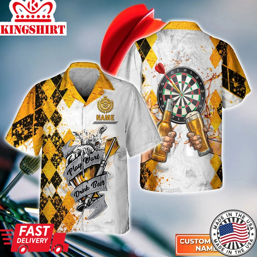 Play Darts Drink Beer 3D Trendy Hawaiian Shirt, Darts Trendy Hawaiian Shirt For Men, Women, Darts Team Shirt