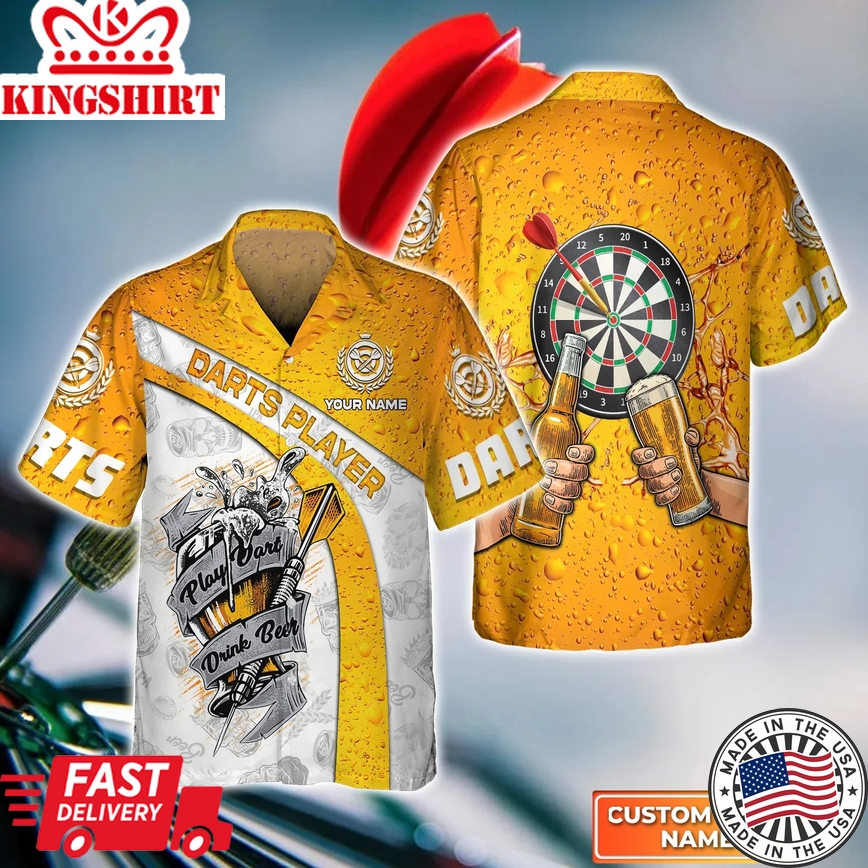 Play Darts Drink Beer Personalized Name 3D Trendy Hawaiian Shirt, Darts Trendy Hawaiian Shirt For Men, Women, Darts Team Shirt