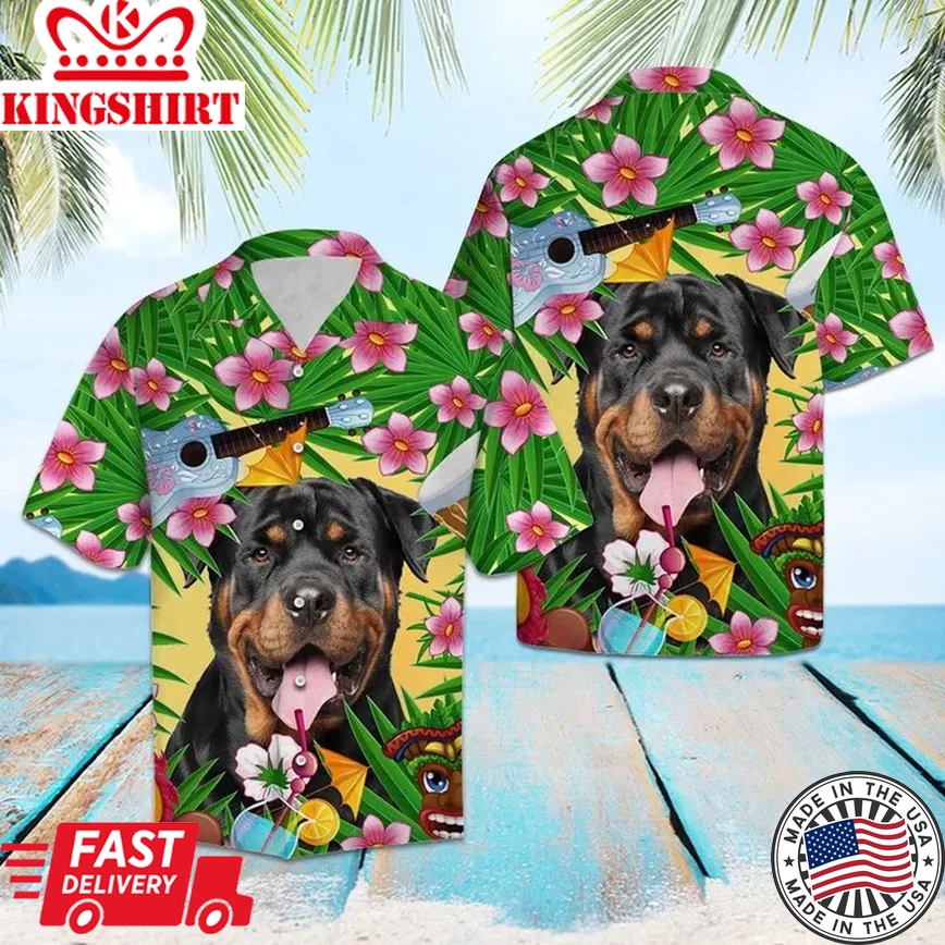 Playful Rottweiler Chilling Summer Party Pattern Trendy Hawaiian Shirt