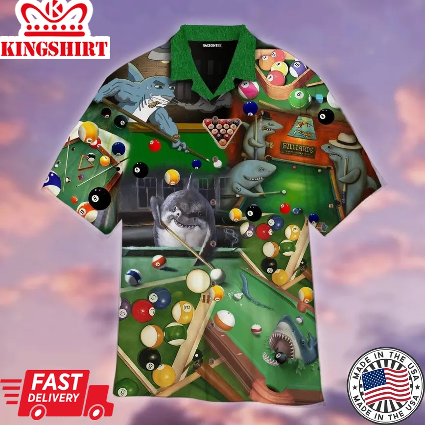 Playing Pool Billiard Like A Shark Trendy Hawaiian Shirt For