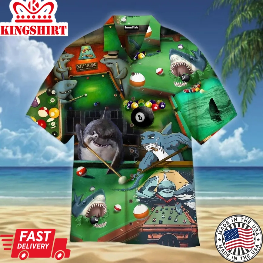 Playing Pool Billiard Like A Shark Trendy Hawaiian Shirt For