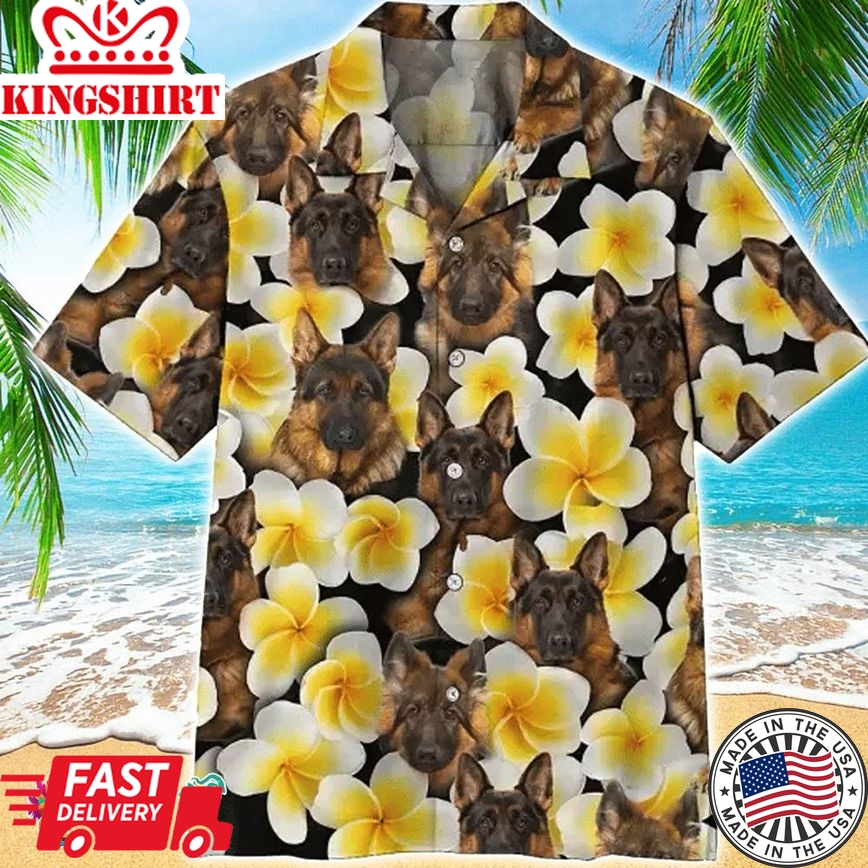 Plumeria German Shepherd Colorful Comfortable Hawaiian Aloha Beach Shirt