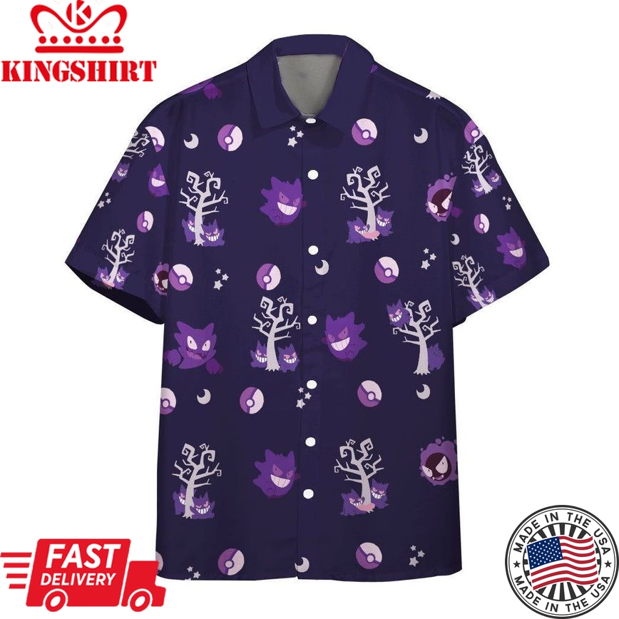 Pokemon Hawaiian Shirt Gengar Evolution Purple Hawaii Shirt Pokemon Aloha Shirt