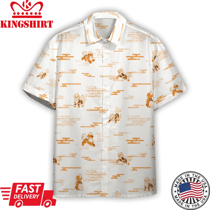 Pokemon Trendy Hawaiian Shirt Arcanine Evolution White Hawaii Shirt Pokemon Aloha Shirt 2022