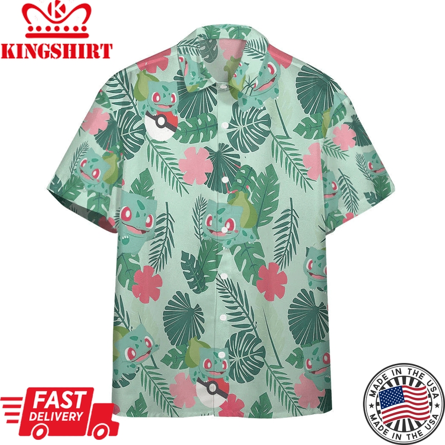 Pokemon Trendy Hawaiian Shirt Bulbasaur Tropical Green Hawaii Shirt Pokemon Aloha Shirt 2022