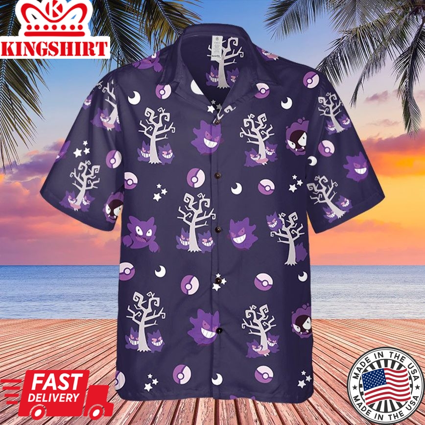 Pokemon Trendy Hawaiian Shirt Gengar Evolution Purple Hawaii Shirt Pokemon Aloha Shirt