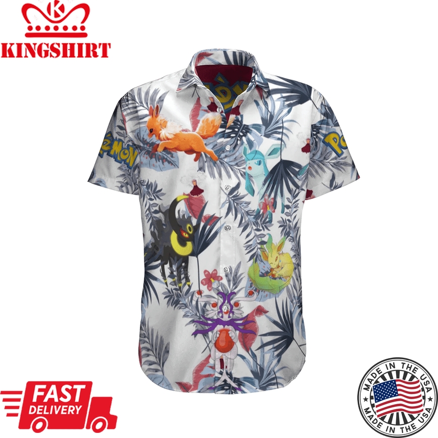 Pokemon Trendy Hawaiian Shirt Many Types Eevee Tropical White Hawaii Aloha Shirt 2022