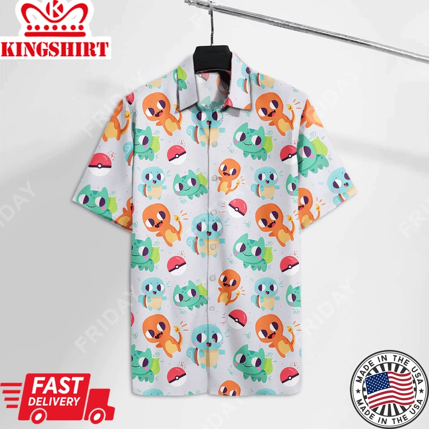 Pokemon Trendy Hawaiian Shirt Pokemon Charmander Bulbasaur Squirtle Chibi Cute Hawaii Aloha Shirt Pokemon Hawaii Shirt 2022