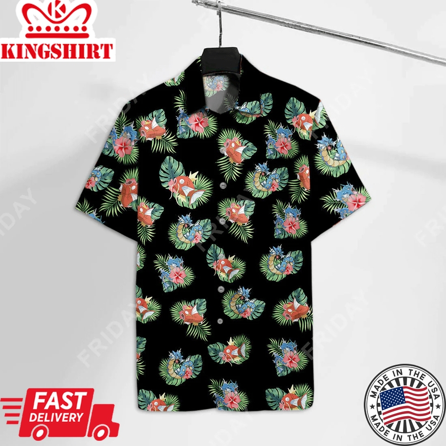 Pokemon Trendy Hawaiian Shirt Pokemon Magikarp Gyarados Black Hawaii Aloha Shirt Pokemon Hawaii Shirt 2022