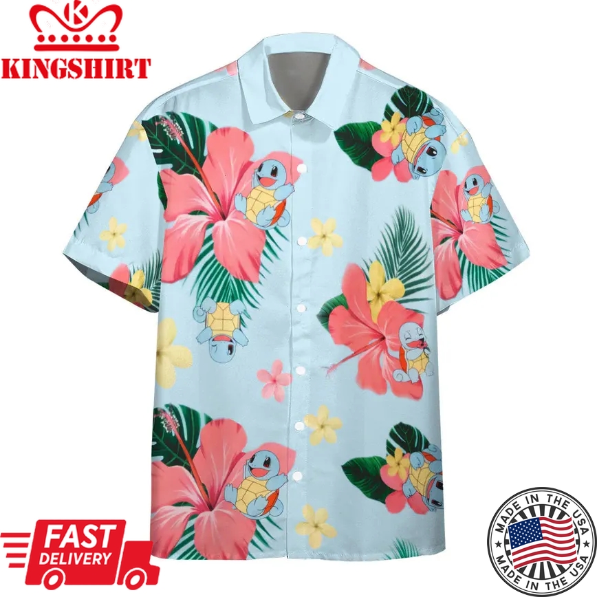 Pokemon Trendy Hawaiian Shirt Squirtle Tropical Flowers Hawaii Shirt Pokemon Aloha Shirt 2022