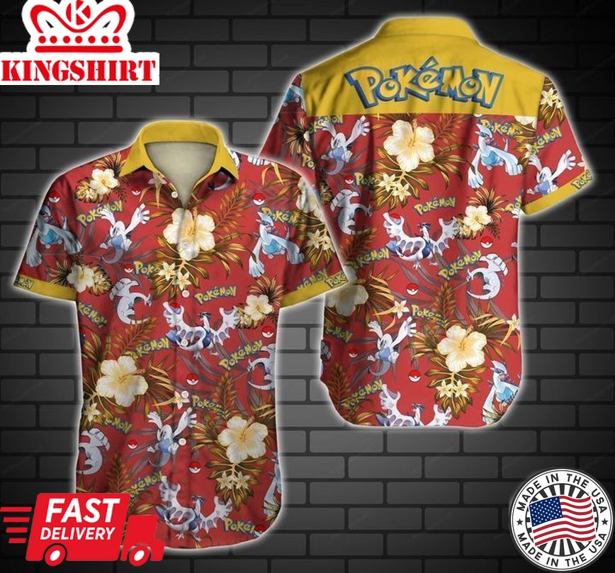 Pokemon Trendy Hawaiian Shirt Water Type Legendary Pokemon Tropical Red Yellow Hawaii Aloha Shirt 2022