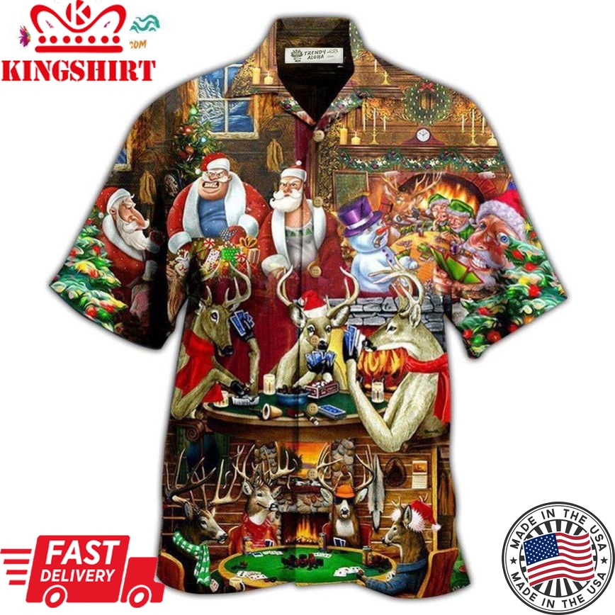 Poker Gambling Santa And Friends Play Poker Style Hawaiian Shirt