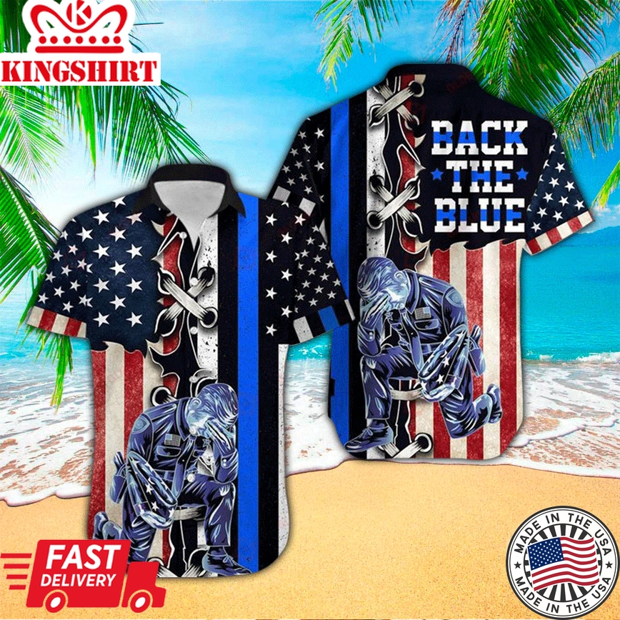 Police Back The Blue All Over Printed Trendy Hawaiian Shirt, Police Gifts