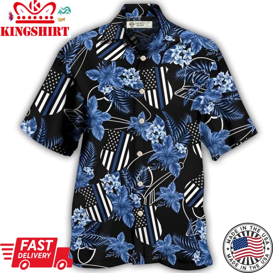 Police Blue Tropical Floral Hawaiian Shirt