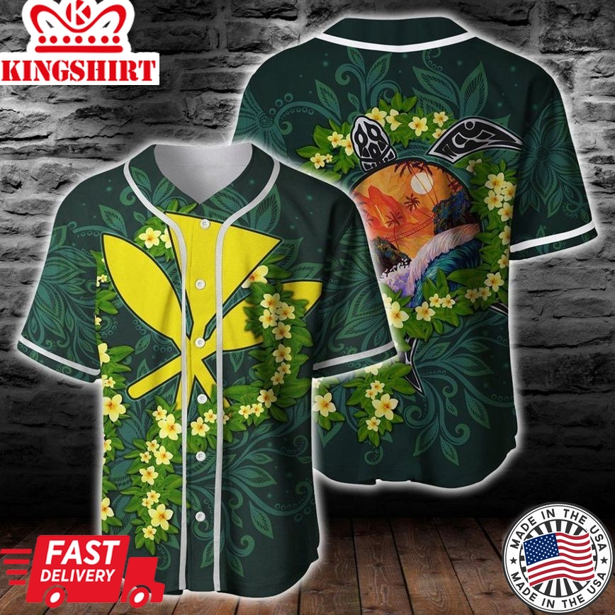 Polynesian Hawaiian Ti Leaf Lei Turtle Baseball Tee Jersey Shirt Printed 3D