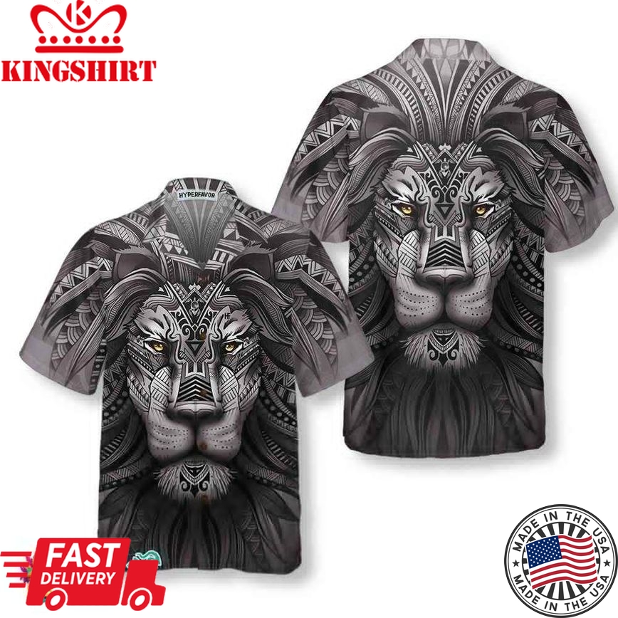 Polynesian Lion Tattoo Lion Hawaiian Shirt, Button Up Lion Shirt For Men & Women, Cool Gift For Lion Lover