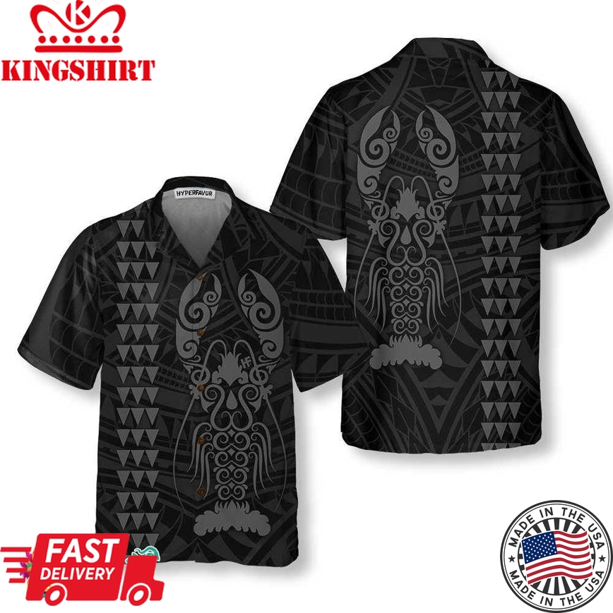 Polynesian Lobster Hawaiian Shirt, Unique Black Lobster Shirt For Men & Women, Gift For Lobster Lovers