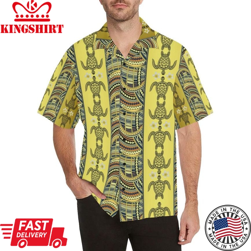 Polynesian Turtle Hawaiian Design Print Trendy Hawaiian Shirt, Turtle Lover Trendy Hawaiian Shirt For