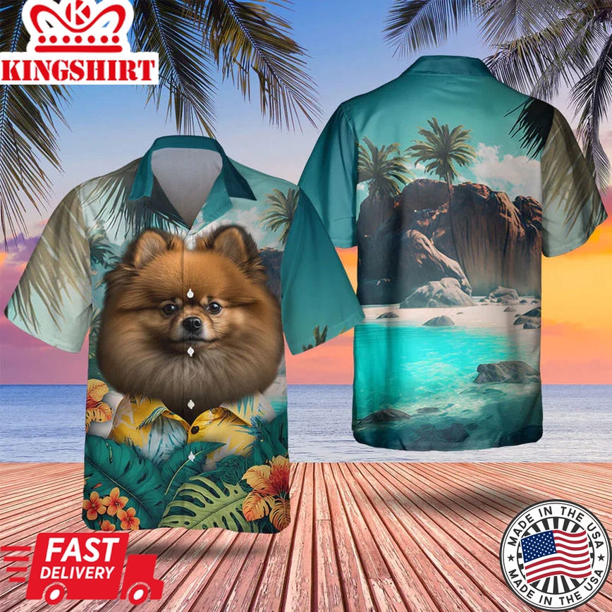 Pomeranian 3D Tropical Trendy Hawaiian Shirt, Dog Lover Trendy Hawaiian Shirt, Summer Trendy Hawaiian Shirt For Men And Women