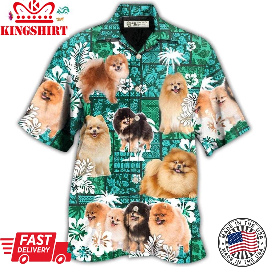 Pomeranian Green Tropical Dog Lover Hawaiian Shirt