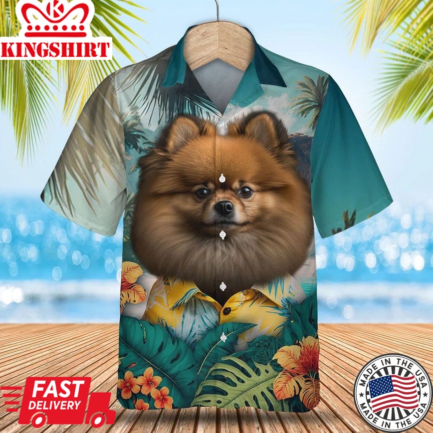 Pomeranian Paradise Breeze - Unleash Your Style with this Tropical Trendy Hawaiian Shirt