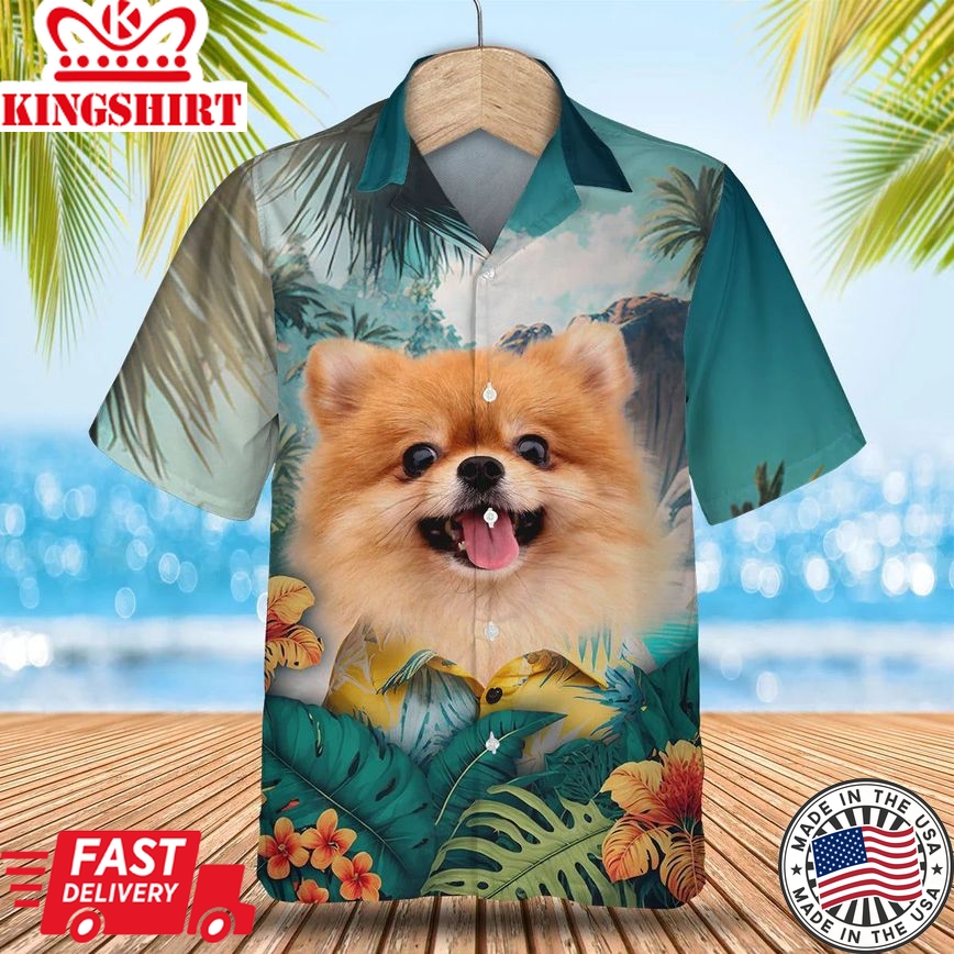 Pomeranian Tropic Delight - Experience Paradise with this Vibrant Trendy Hawaiian Shirt