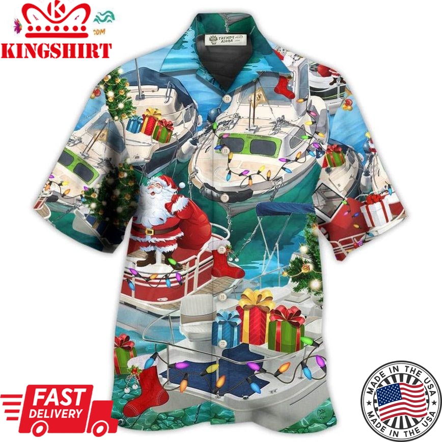 Pontoon Santa Claus'S Pontoon Is Coming To Town Hawaiian Shirt