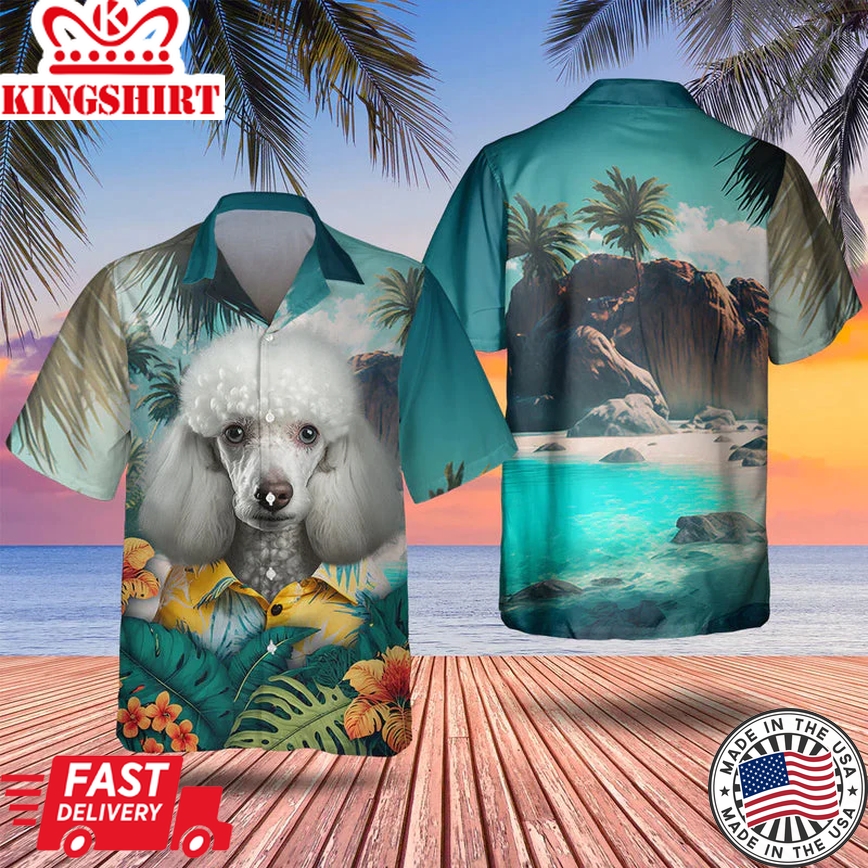 Poodle 3D Tropical Trendy Hawaiian Shirt, Dog Lover Trendy Hawaiian Shirt, Summer Trendy Hawaiian Shirt For Men And Women