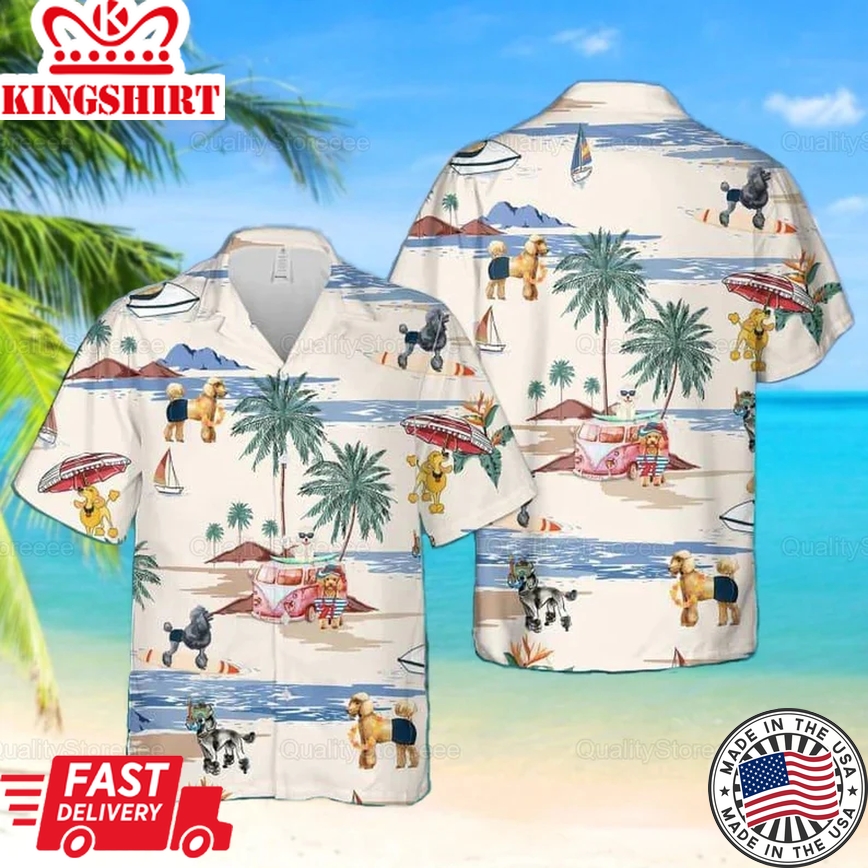 Poodle Dog Beach Summer Trendy Hawaiian Shirt, Poodle Shirt, Poodle Beach Shirt