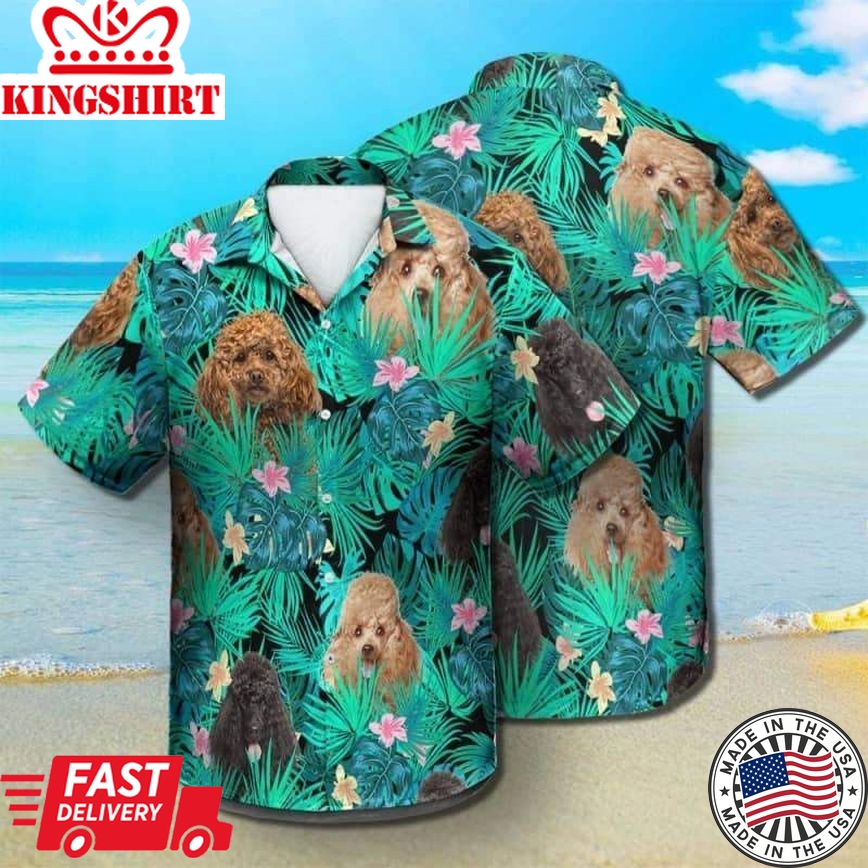 Poodle Dog Summer Leaves Trendy Hawaiian Shirt, Poodle Lover Trendy Hawaiian Shirt, Aloha Shirt For Dog Lover Summer Gifts