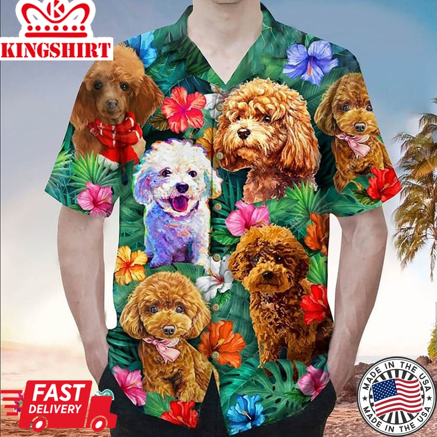 Poodle Hawaiian Shirt Poodle Hibiscus Flower Hawaiian Aloha Beach Shirt