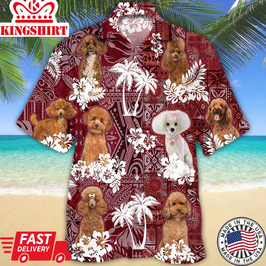 Poodle Red Trendy Hawaiian Shirt, Gift For Dog Lover Shirts, Men's Trendy Hawaiian Shirt, Summer Hawaiian Aloha Shirt