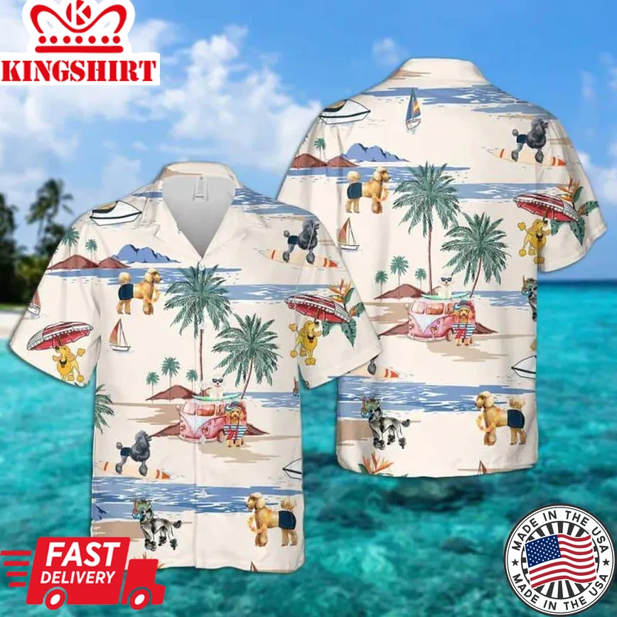 Poodle Summer Beach Trendy Hawaiian Shirt, Trendy Hawaiian Shirts Short Sleeve Aloha Beach Shirt