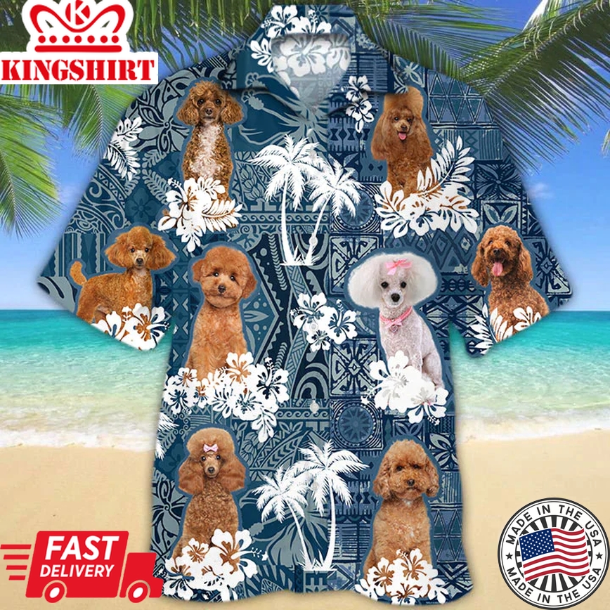 Poodle Trendy Hawaiian Shirt, Beach Floral Dog Short Sleeve Hawaiian Aloha Shirt, Summer Trendy Hawaiian Shirt For Men, Women