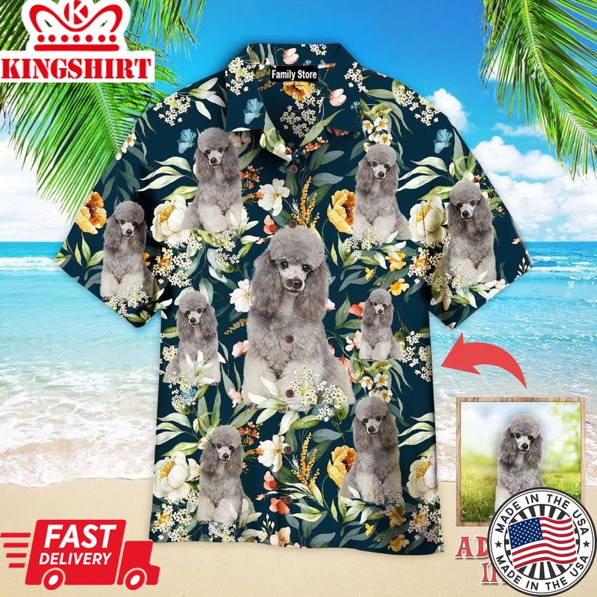 Portrait Of Gray Poodle On Floral Flowers Custom Hawaiian Shirt